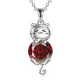 Silver Cat 12 Month Birthstone Pendant Necklace