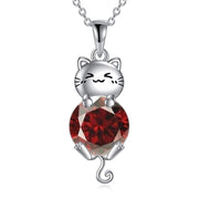Cat Necklace 925 Silver Cat Birthstone Necklace Cat Jewelry Gift for Women Cat Lover