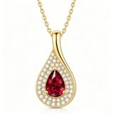 14K Gold  Plated 1CT Pear Teardrop Birthstone Pendant Necklace for Women