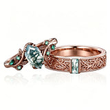 Sterling Silver 10K 14K 18K Gold Natural Leaf  Moss Agate Engagement Anniversary Couple Ring Sets