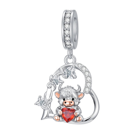 Sterling Silver 12 Month Birthstone Highland Cow Charm Beads