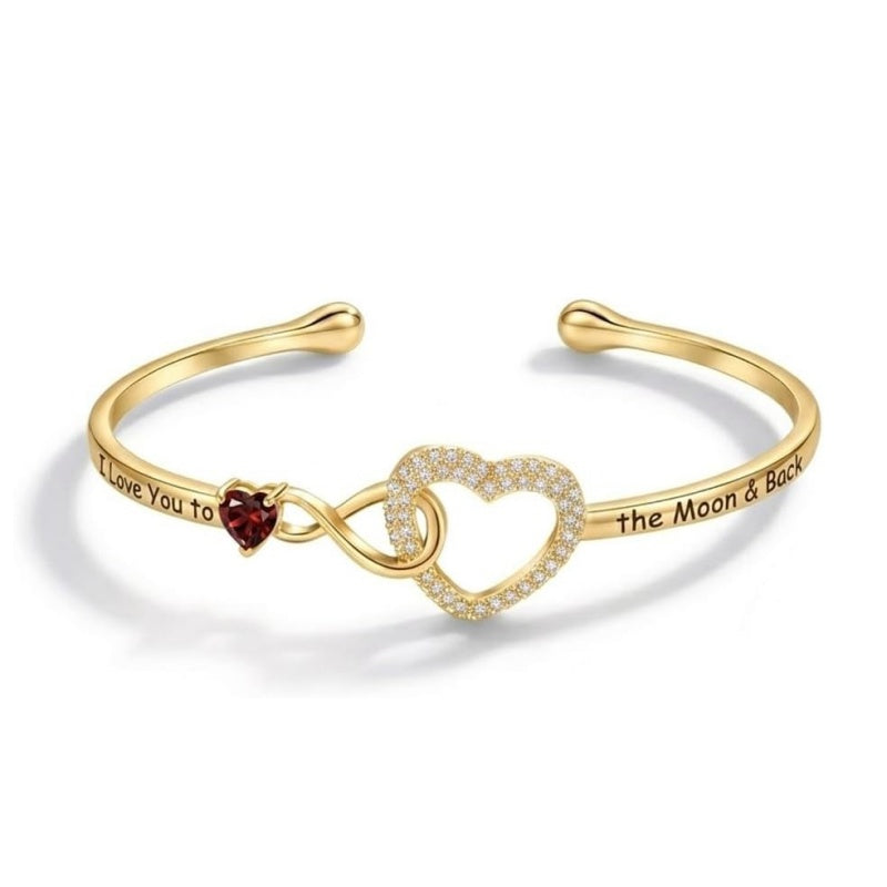 14K Gold Plated Birthstone Infinity Heart Bangle Bracelet for Women