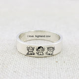 Sterling Silver Personalized Engraved Highland Cow Ring