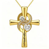 14K Gold Plated Dainty Heart Birthstone Pendant Cross Necklace for Women Religious Gift