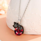 Sterling Silver Birthstone Black Cat Pendant Necklace