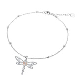 14K Gold Birthstone Dragonfly Butterfly & Irish Celtic Knot Single Layer Anklet