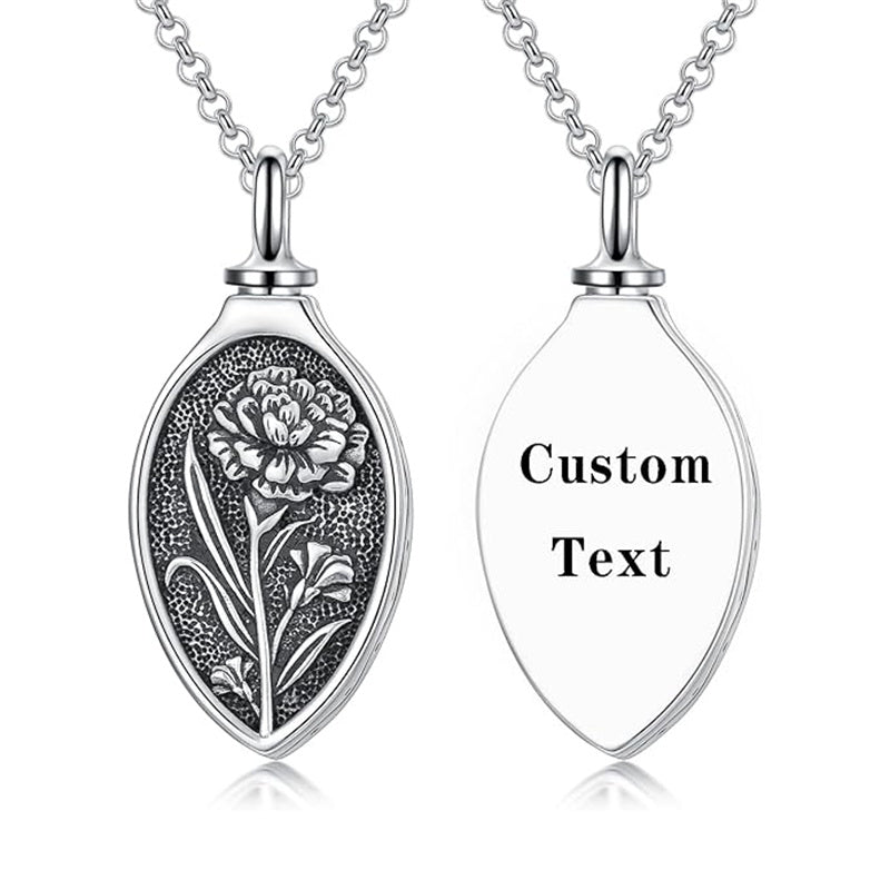 Sterling Silver 12 Month Birth Flower Urn Necklace for Ashes