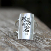 Sterling Silver Double Band Custom Name& Birth Flower Ring