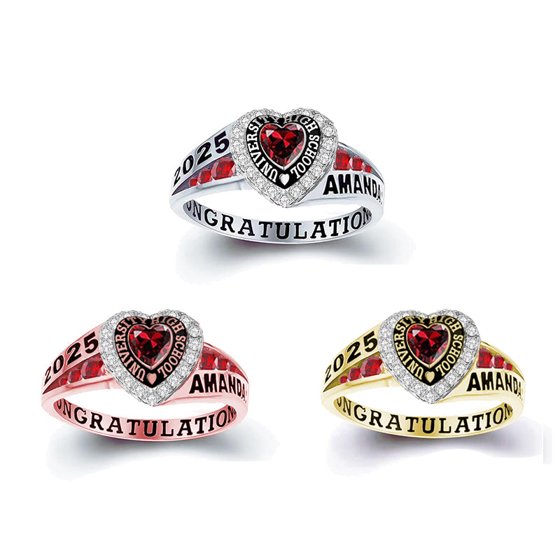 Copper  Personalized Birthstone Engraved Class Rings for Women, College Senior High School Ring