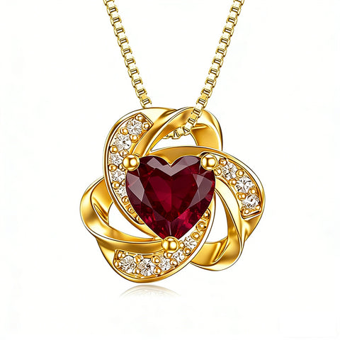 10K 14K 18K Gold 12 Months Birthstones  Love Knot Pendant Necklace