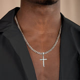 Sterling Silver Cross With Stainless Steel Cuban Link Pendant Necklace