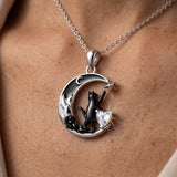 Sterling Silver Heart Birthstone Moon Star Black Cat Pendant Necklace