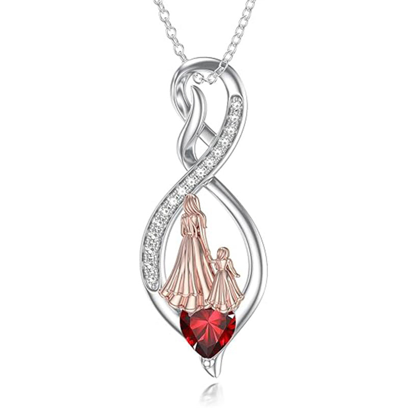 Sterling Silver Birthstone Infinity Heart Mother Daughter Pendant Necklace