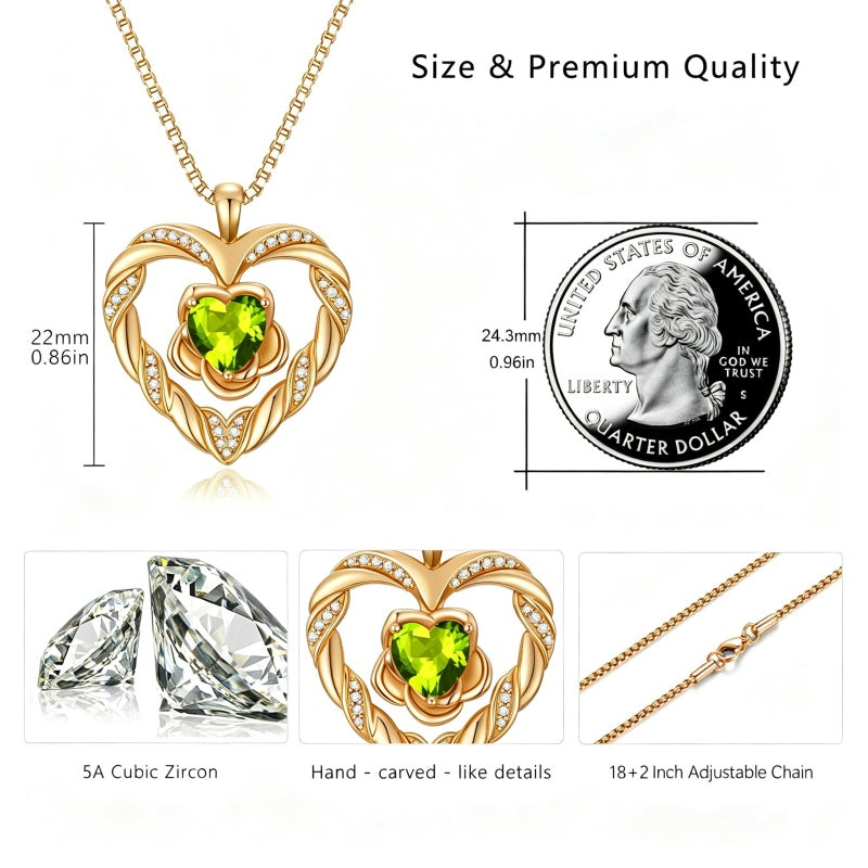 14K Gold Plated  Birthstone Rose Flower Heart Necklaces for Women  Birthday Christams Valentine's Day Jewelry Gift