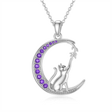 Sterling Silver Moon Cat Pendant Necklace