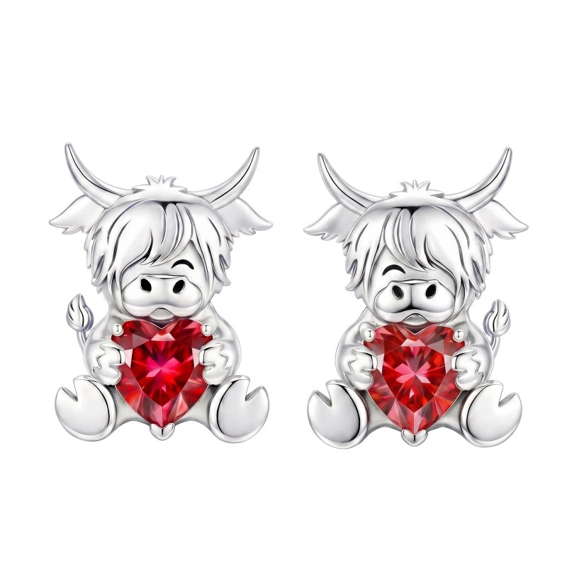 Sterling Silver 12 Month Birthstone Highland Cow Stud Earrings Christmas Gift