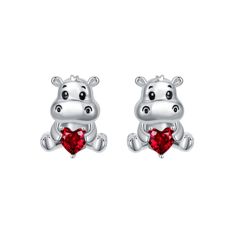 Sterling Silver Birthstone Otter Hippo Stud Earrings