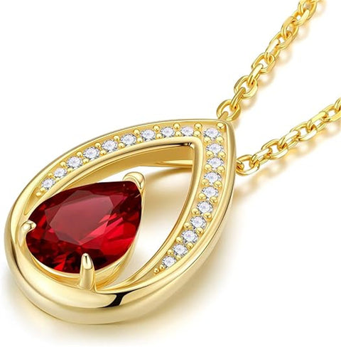 Sterling Silver Teardrop Birthstone Pendant Necklace Valentine's Day Gifts for Her