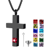 Stainless Steel Birthstones Cross Urn Necklaces for Ashes