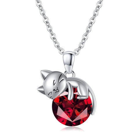 14K Gold Birthstone Cat Pendant Necklace