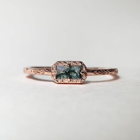 Sterling Silver Natural Moss Agate Wedding Ring with Opal, Blue Topaz, Baguette, and Cubic Zirconia