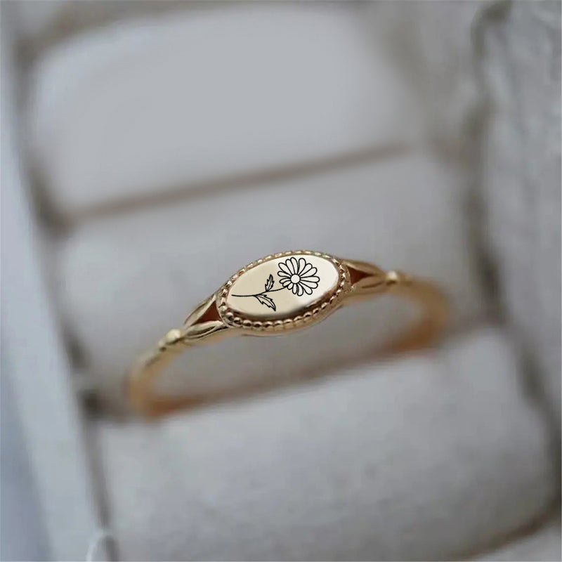 Sterling Silver Personalized  Birth Flower Ring for Women Birthday Mother's Day Christmas Gifts