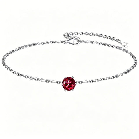 Sterling Silver Simple Dainty Round Heart Birthstone Single Layer Charm Anklet