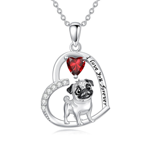 Sterling Silver 12 Month Birthstone Schnauzer Chihuahua Pitbull Pug Pendant Necklace for Women