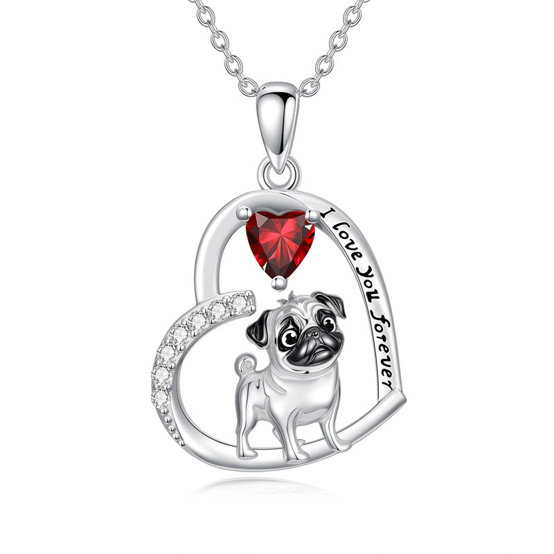 Sterling Silver 12 Month Birthstone Schnauzer Chihuahua Pitbull Pug Pendant Necklace for Women