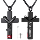 Stainless Steel Birthstones Cross Urn Necklaces for Ashes