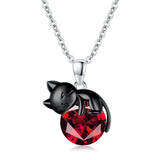 Sterling Silver Birthstone Black Cat Pendant Necklace