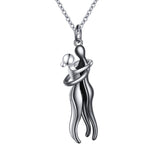 Hug Couple Necklace S925 Sterling Silver Hugging Necklace Anniversary Jewelry for Him and Her Lover Valentines Day Gift