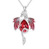 Sterling Silver Teardrop Shaped Crystal Wyvern Dragon Pendant Necklace