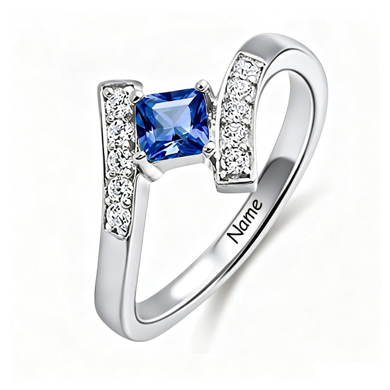 10K 14K 18K Gold Square Shaped Personalized 1-5 Birthstone  Family Mother's Ring Anniversary Ring for Women