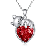 Sterling Silver Heart Birthstone Cat Pendant Necklace