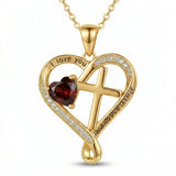 14K Gold Plated Heart  Birthstone Cross Necklace Engraved with I Love You Always and Forever