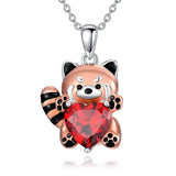 Sterling Silver Birthstone Red Panda Pendant Necklace for Women Birthstone Christmas Birthday  Gifts