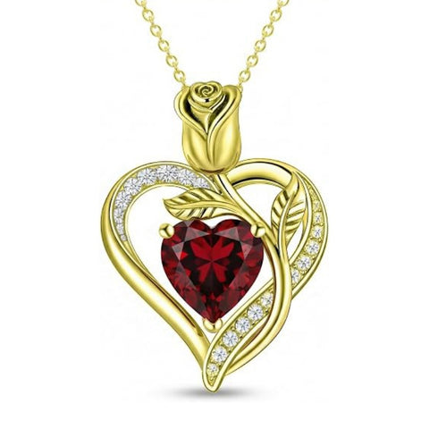 14K Gold Plated 12 Months Birthstone Rose Flower Pendant Necklace Anniversary Birthday Gift