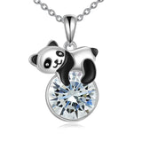 Panda Necklace Sterling Silver Panda Pendant Birthstone Jewlery Gift for Women