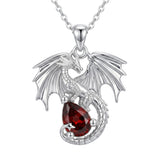 Sterling Silver Dragon Birthstone Necklace Jewelry Gifts for Dragon Lovers, Birthday Anniversary