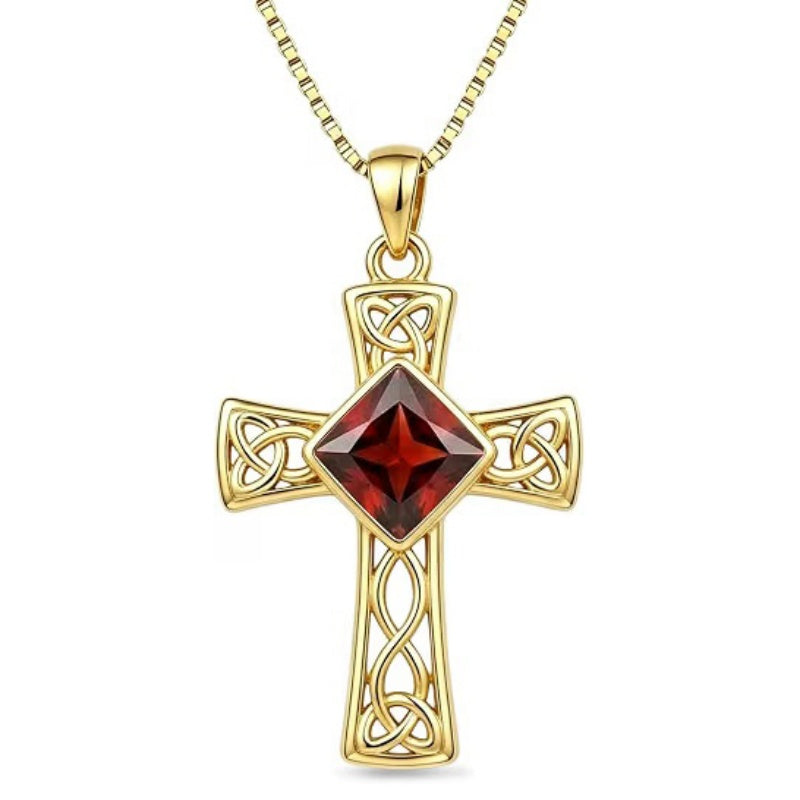 14K Gold Plated  Birthstone Cross Necklace  Pendant Necklace Mother's Day Birthday Gifts for Women