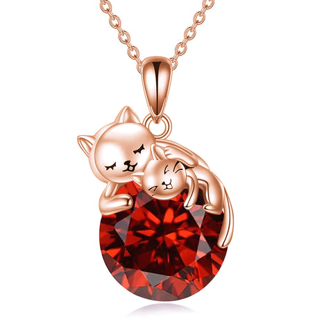 Sterling Silver Birthstone Cat Pendant Necklace