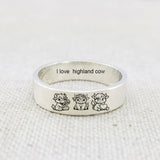 Sterling Silver Personalized Engraved Highland Cow Ring