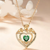 14K Gold Plated Rose Heart Birthstone Necklace for Women Engraved with I Love You for Always and Forever