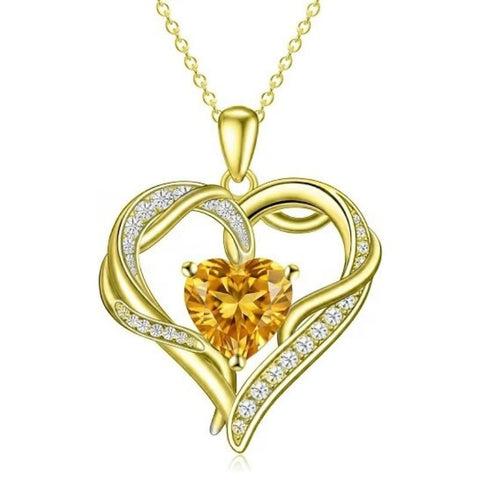 14K Gold  Plated 12 Months Birthstone Forever Love Heart Necklace Birthday Anniversary Wedding Gift