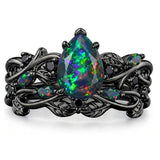 Sterling Silver 10K  14K  18K  Gold Personalized Engraved Black Opal Engagement Wedding Promise Ring for Her