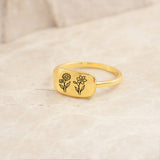 Sterling Silver Personalized Birth Flower Ring