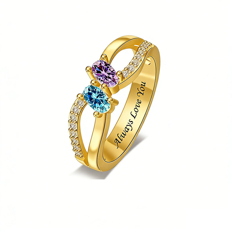 Copper Sterling Silver Personalized 1-6 Simulated Birthstones  Infinity Family Ring for Women