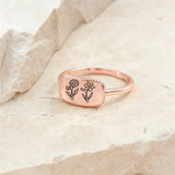 Sterling Silver Personalized Birth Flower Ring