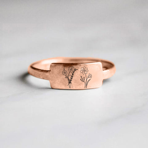 Sterling Silver Birth Flower Ring, 1-3 Flowers to Choose From